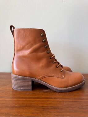 Madewell Cognac Lace-Up Leather Ankle Boots